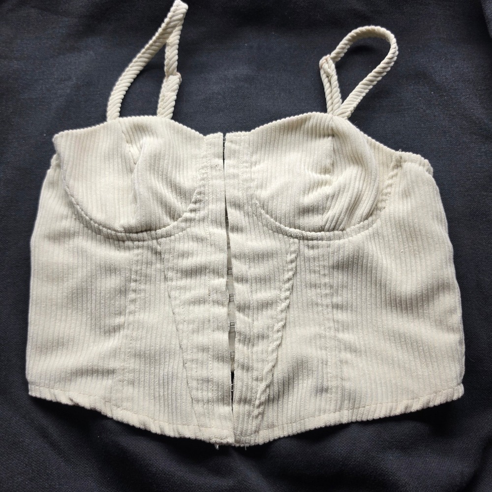 SHEIN MOD Cream Corduroy Corset Bustier Top Hook & Eye Front XS
